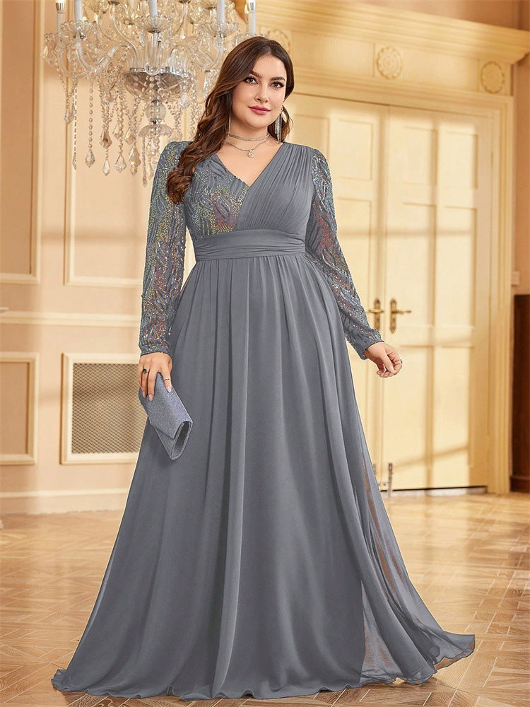 Long Sleeved Evening Dress Special Occasion Dress Gray