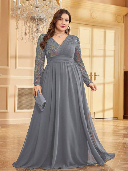 Long Sleeved Evening Dress Special Occasion Dress Gray