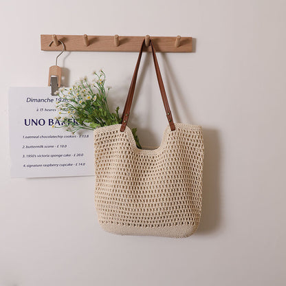 Casual Hollow Out Cutout Shoulder Bag Cotton One Size Cotton Thread Concave Rice Zipper