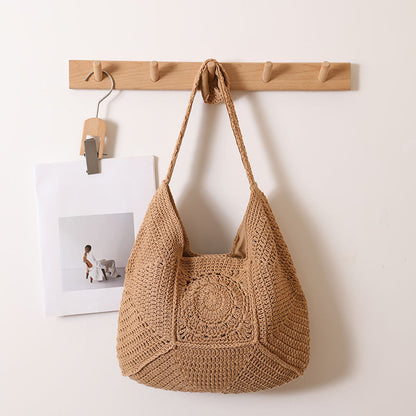 Classic Cotton Crochet Shoulder Bag One Size Brown