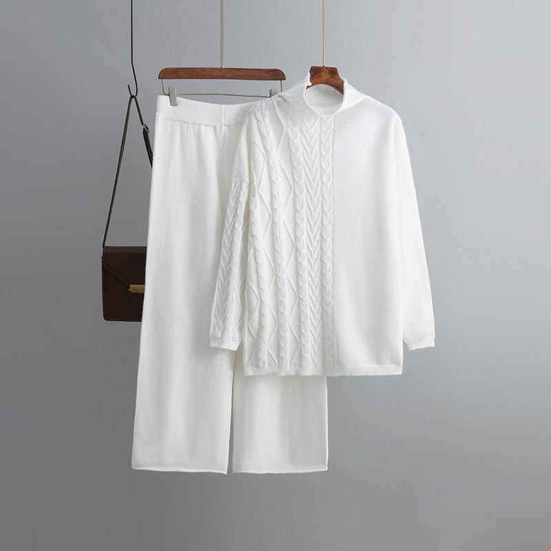 Comfortable Two-Piece Sweater Set One Size White