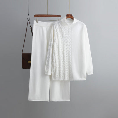Comfortable Two-Piece Sweater Set One Size White
