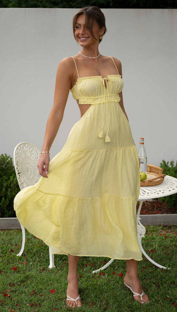 V Neck Sleeveless Solid Maxi Dress Yellow