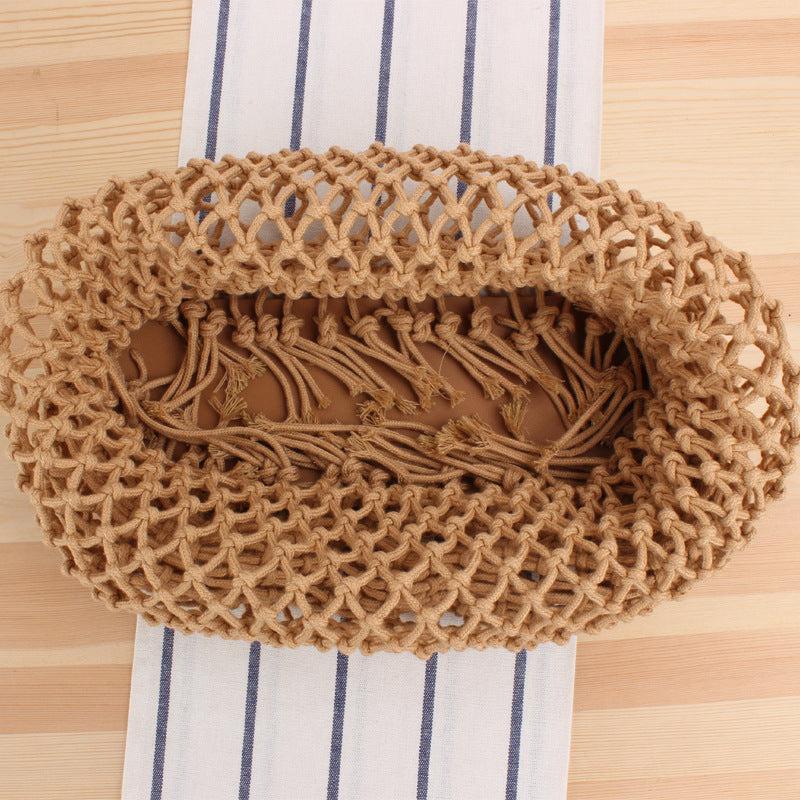 Solid Color Net Hand-Woven Bag Handmade Shoulder Bag