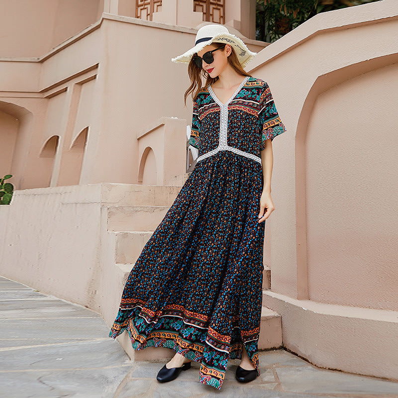 Plus Size V neck Printed Dress Day to Night Classic Black