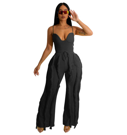 Tassel Lace Sling Jumpsuit Black