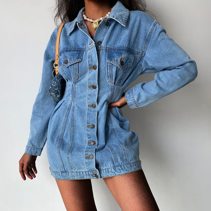 Slim Fit Pleated Long Sleeved Mid Length Jacket Smalt