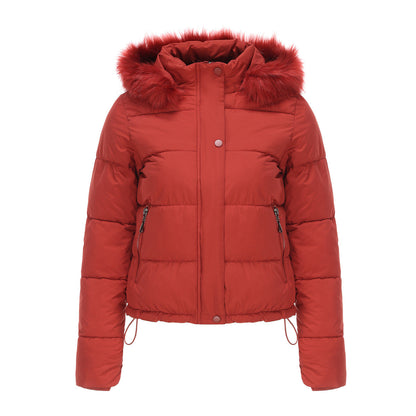 Long Sleeves Cotton Padded Hooded Jacket Red