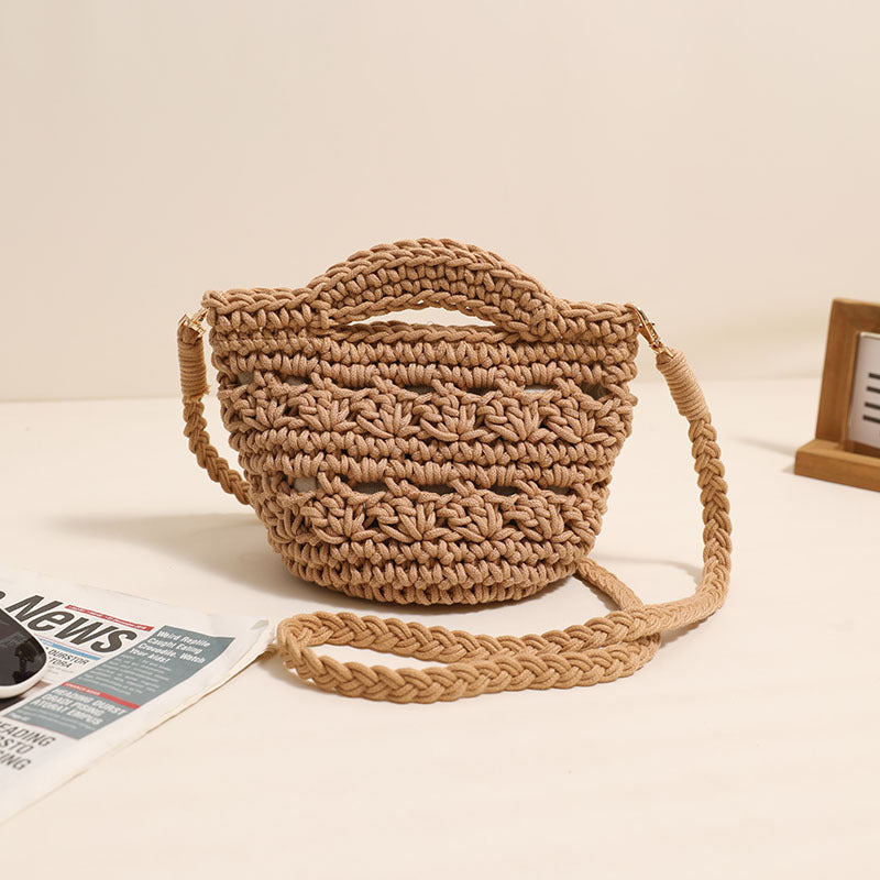Crossbody Rope Cotton Thread Woven Bag Crochet One Size Colorful Crossbody Cotton Thread Coffee with Lining