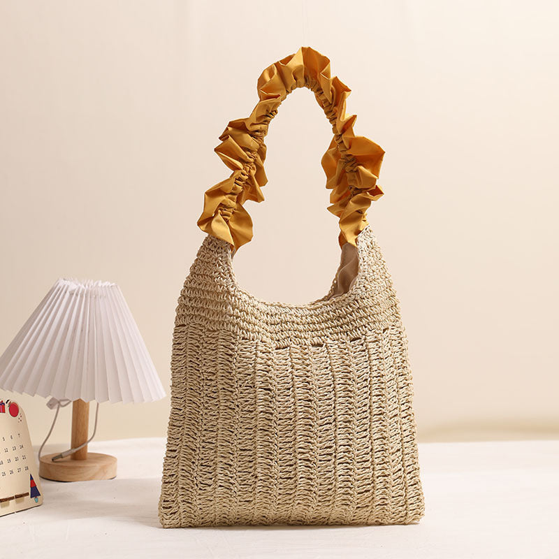 Lacework Straw Bag Solid Color Woven Bag Casual One Size Yellow Lace