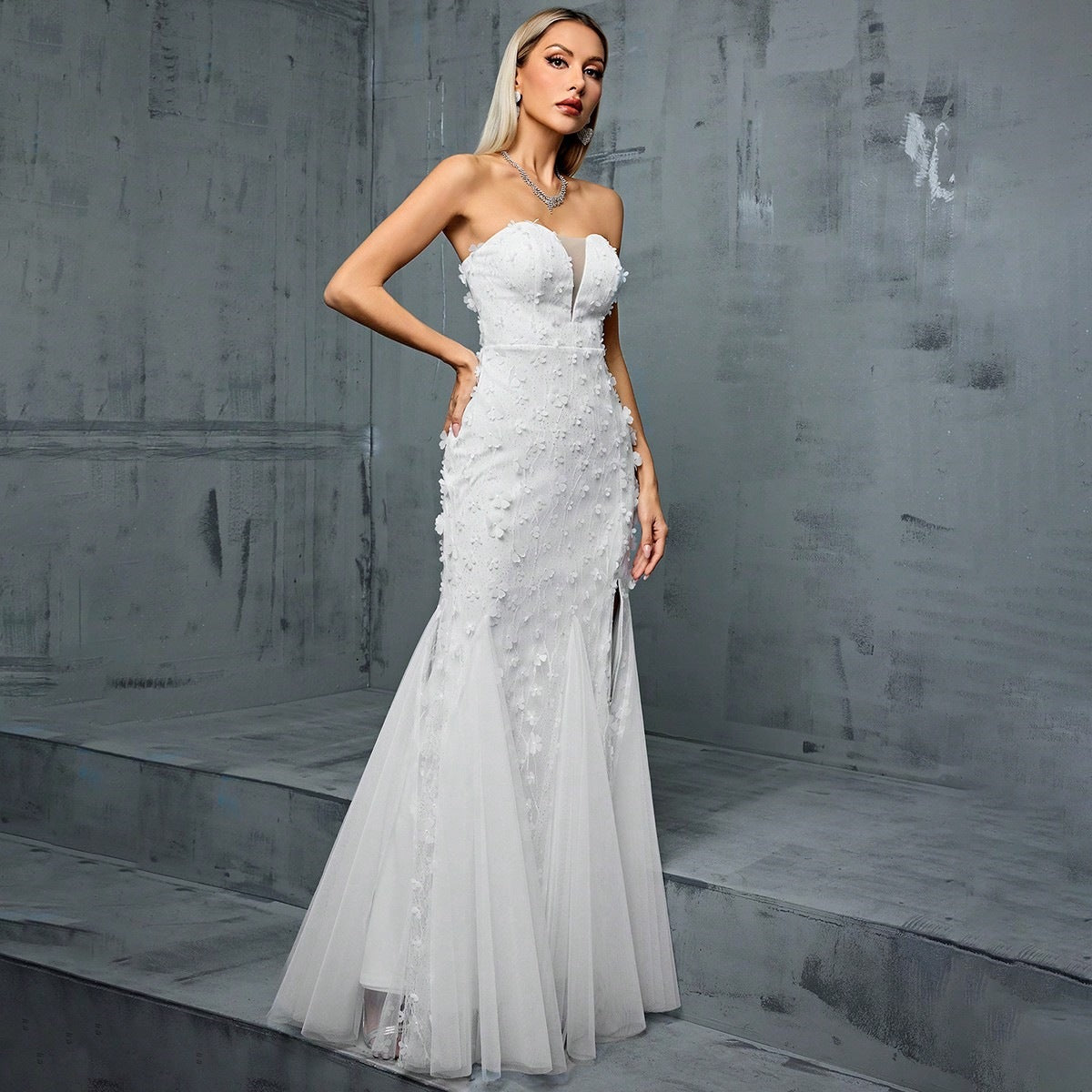 Strapless Evening Dress V neck Gauzy Gown Cocktail Party Weddings