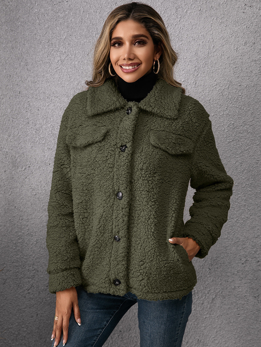 Plush Lamb Wool Trench Coat Jacket