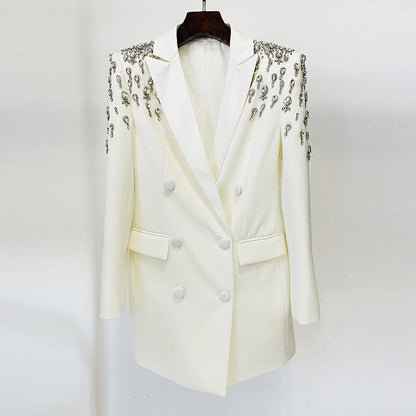 Slim Fit Embellished Blazer White
