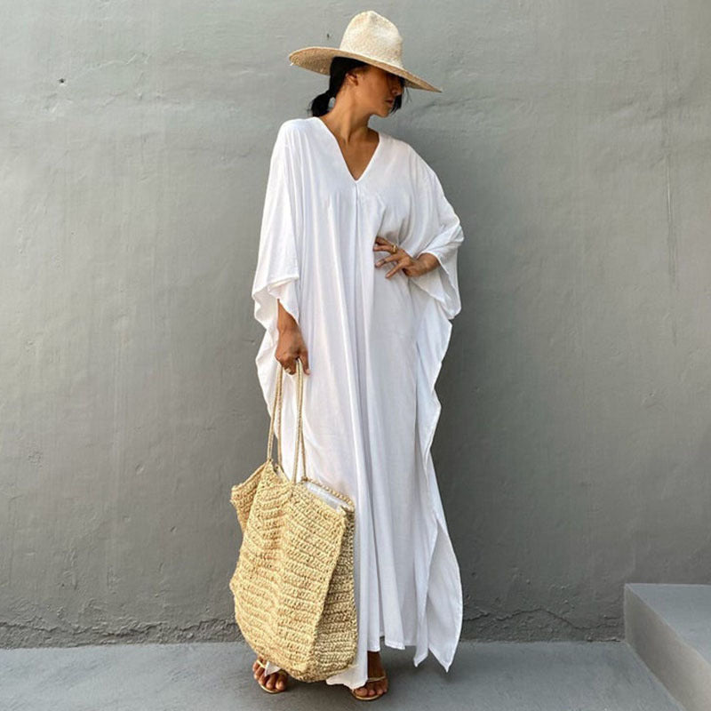Relax Fit Versatile Solid Color Kaftan One Size White