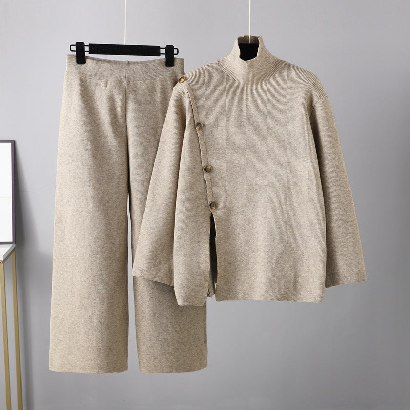 Casual Wide Leg Pants Two Piece Set One Size Khaki