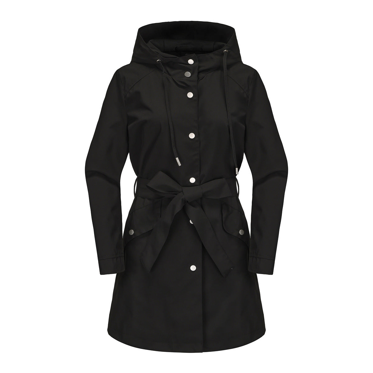 Hooded Waterproof Loose Trench Coat Black