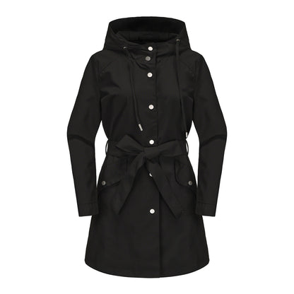 Hooded Waterproof Loose Trench Coat Black