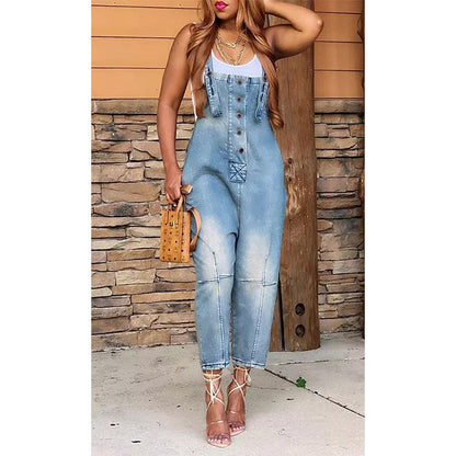 Capri Denim Overalls Light Blue