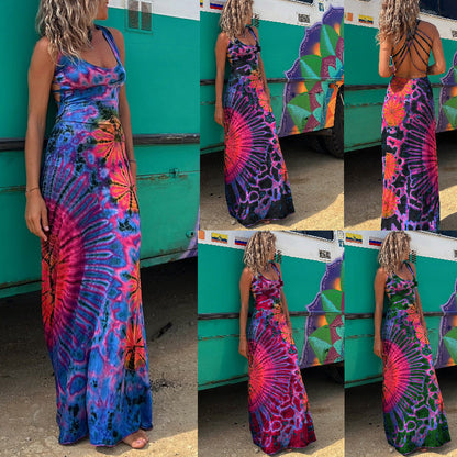 Summer Sexy Open Back Tie Dye Dress