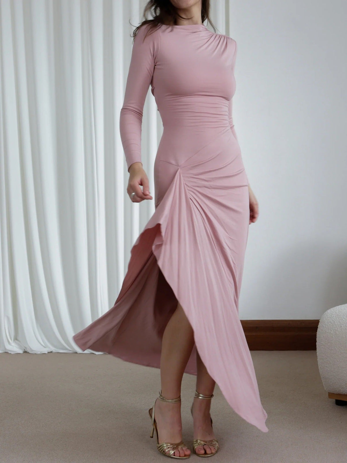 Clidress O Neck Wrap Maxi Full Dress