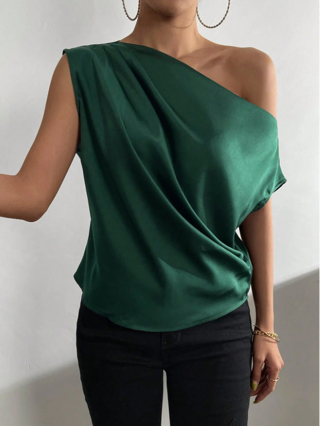 One Shoulder Sleeveless Top blackish green