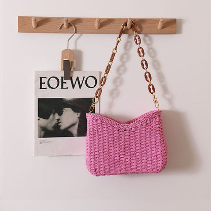 Hand Crochet Woven Bag Shoulder Mini Messeneger Bag One Size New Year Crescent Pink