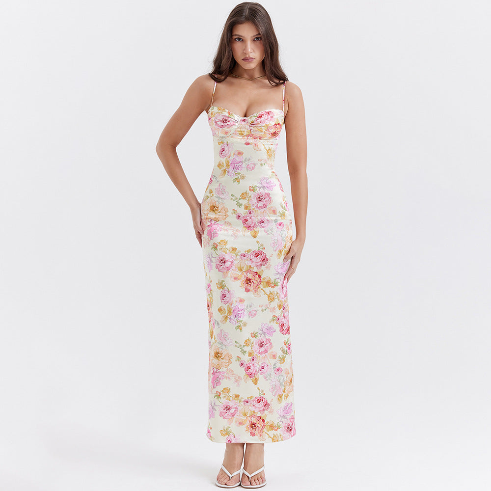 Printed Open Back Floral Dress Ivory