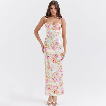 Printed Open Back Floral Dress Ivory