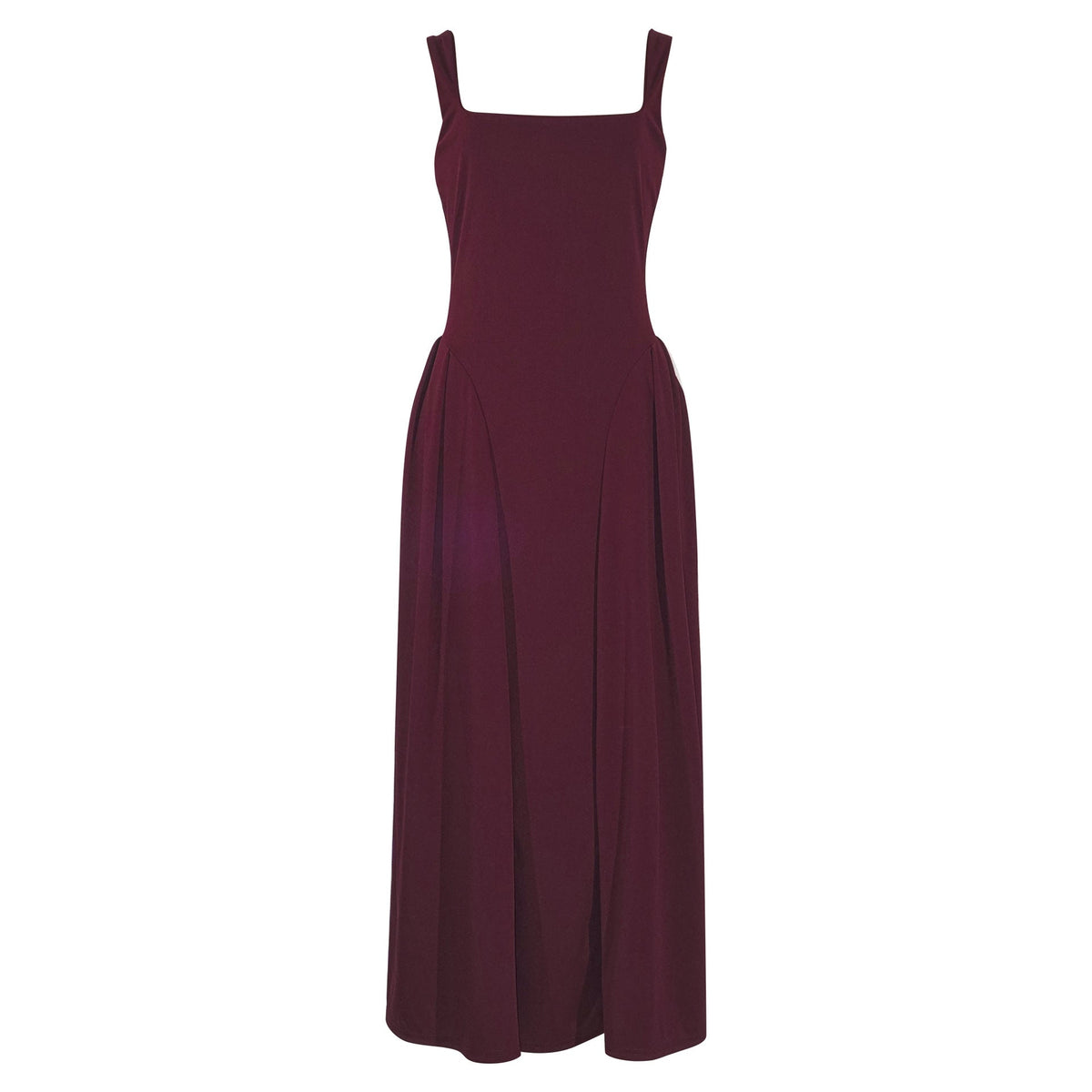 Square Collar Formal Ankle Length Dress Wine Red