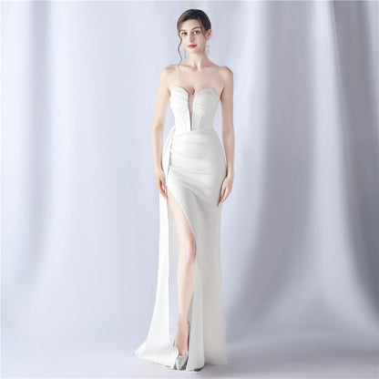 Sexy Strapless Solid Formal Gown White