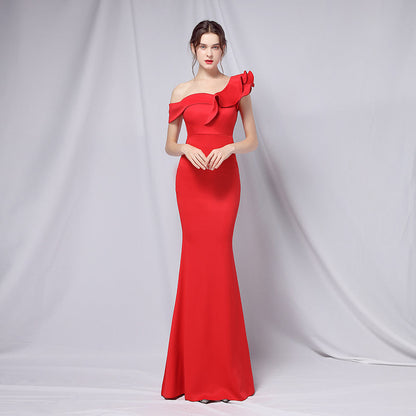 One Shoulder Evening Gown Red