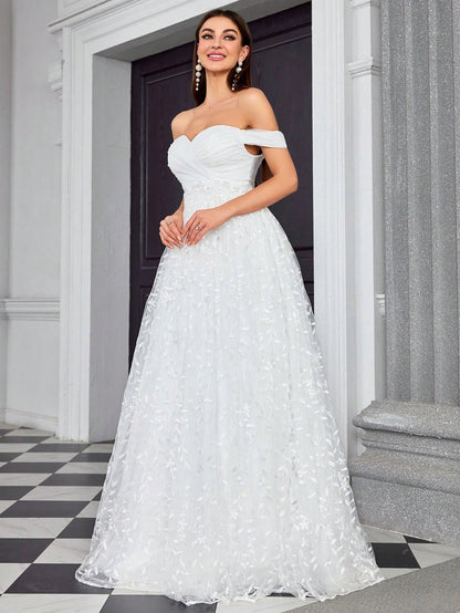 Off Shoulder Evening Dress Elegant Wedding Dress White