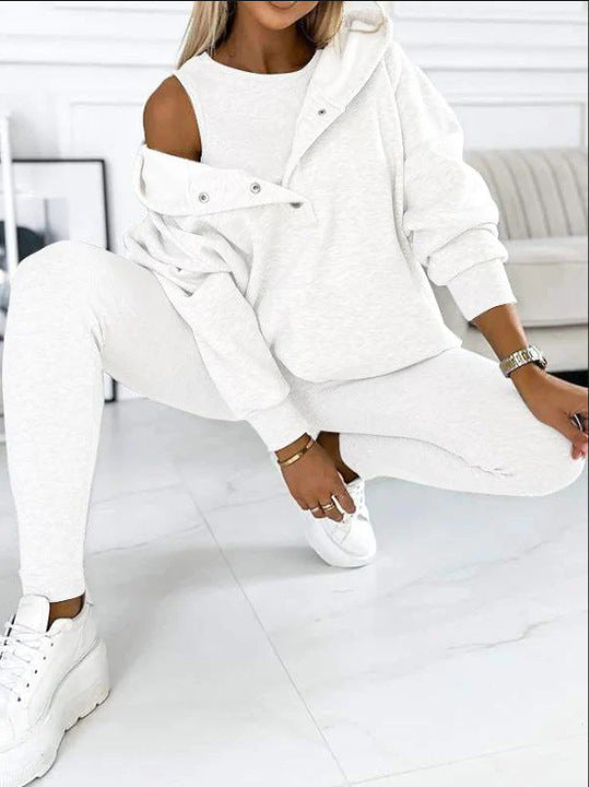 Clidress Solid Vest&Hoodie&Pants 3 Pieces Set(10 Colors)