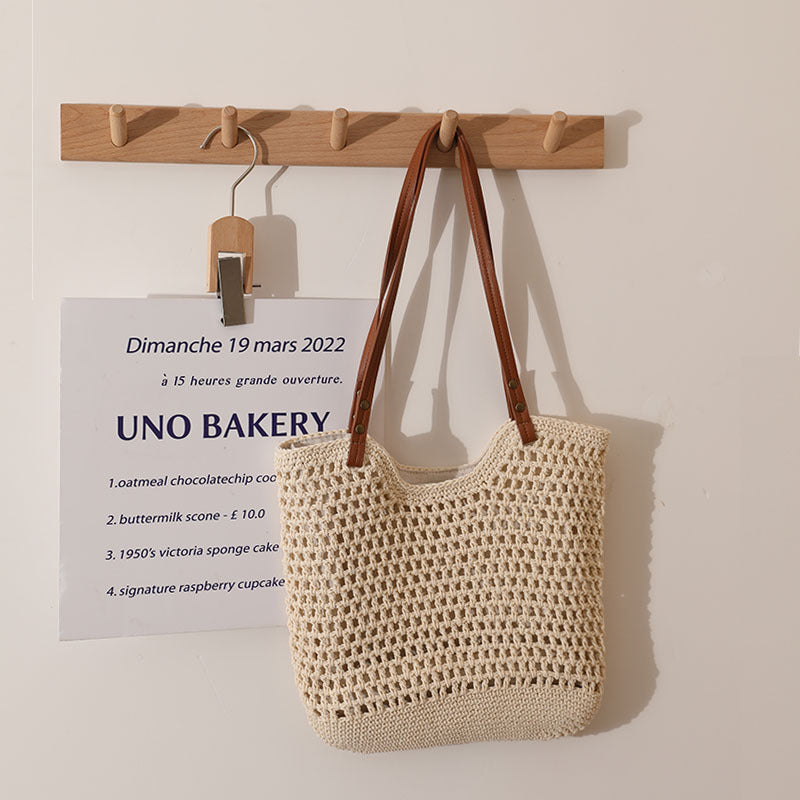 Casual Hollow Out Cutout Shoulder Bag Cotton Crochet One Size Cotton Thread Concave Bag Small Size M