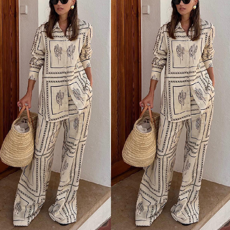 Printed Long Sleeved Shirt and Pant Set