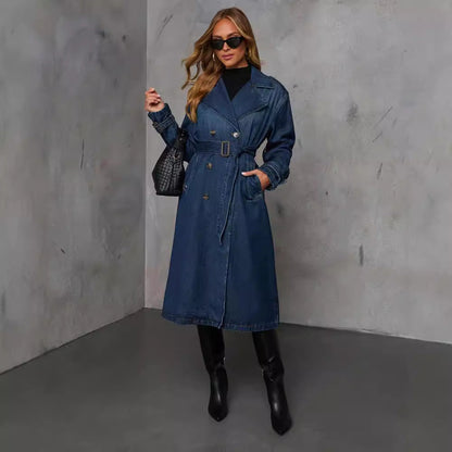 Denim Retro Windbreaker Coat Navy Blue