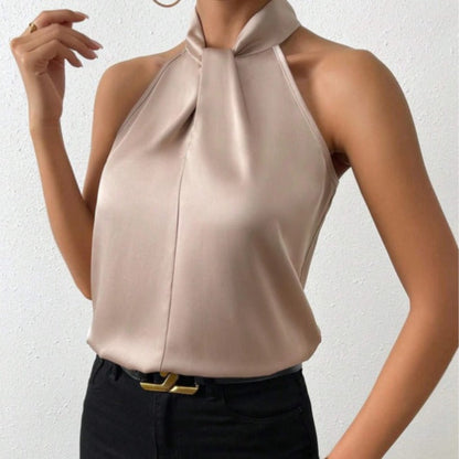 Satin Halter Sleeveless Vest Top camel