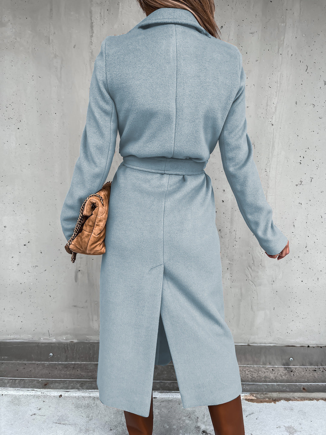 Solid Color Woolen Long Sleeve Trench Coat