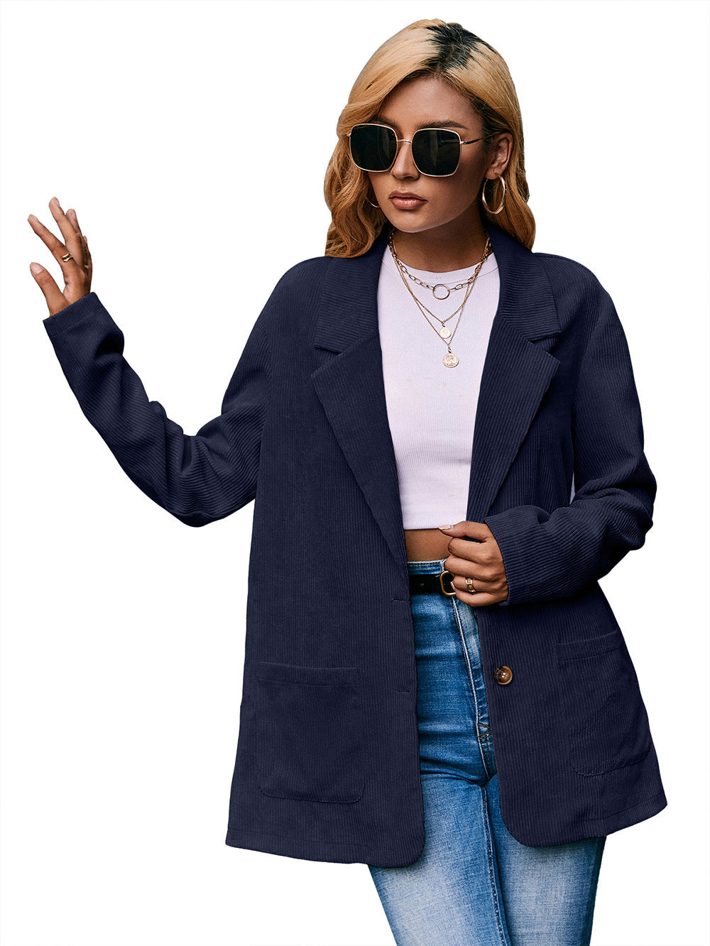 Corduroy Single-Breasted Blazer