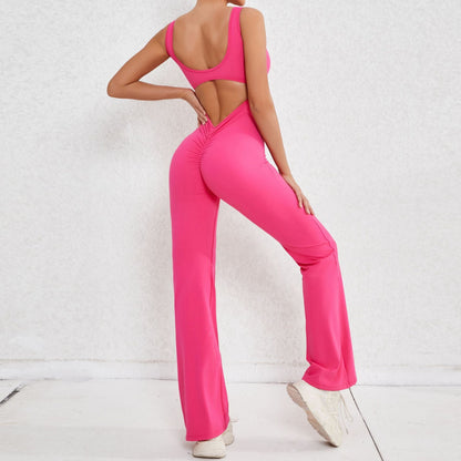 Sexy Open Back Jumpsuit Coral Red