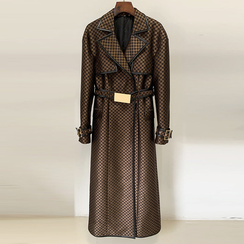 Jacquard Maze Trench Coat Brown