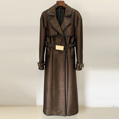 Jacquard Maze Trench Coat Brown