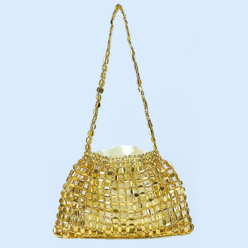 Handmade Silver & Gold Beaded Shoulder Bag One Size Yellow Gold
