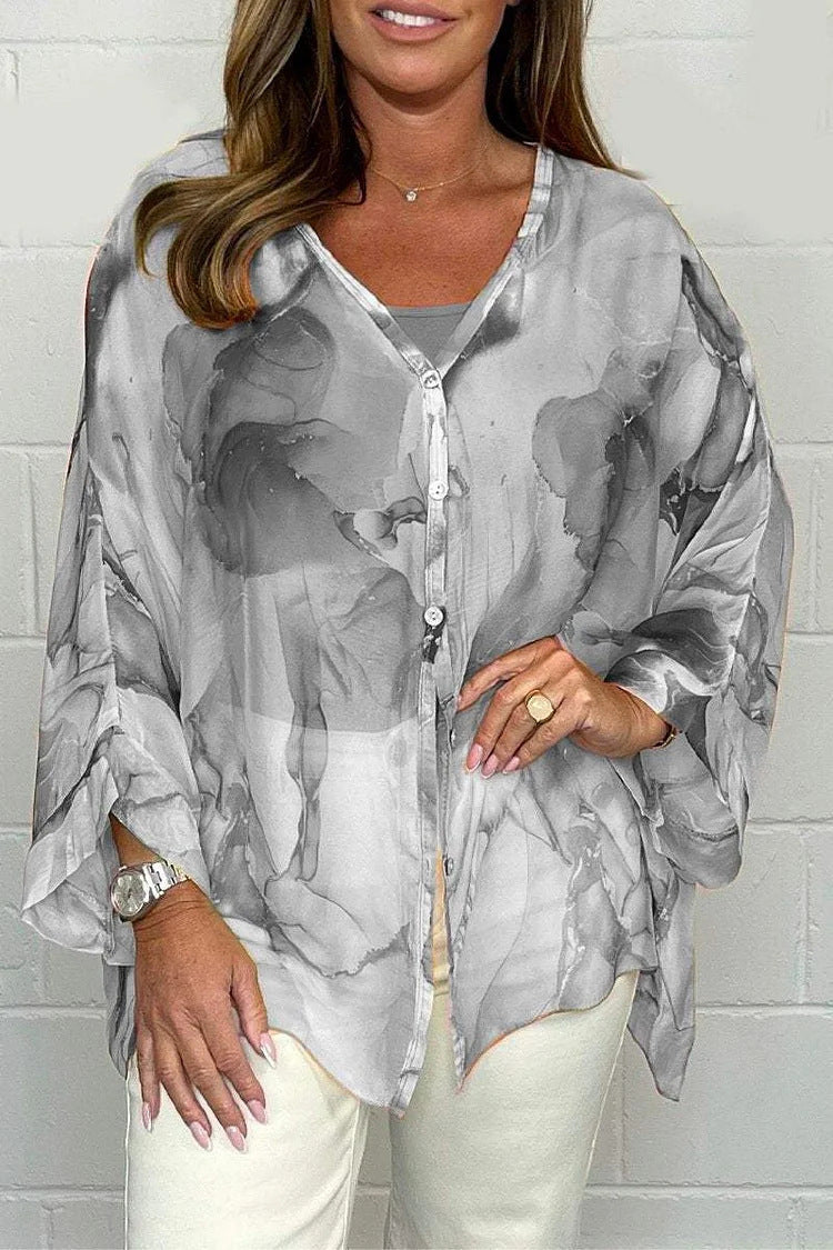 Summer Floral Printed Chiffon Shirt Gray