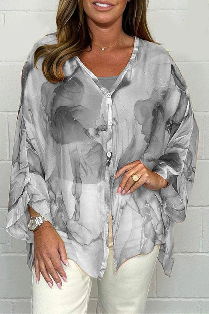 Summer Floral Printed Chiffon Shirt Gray