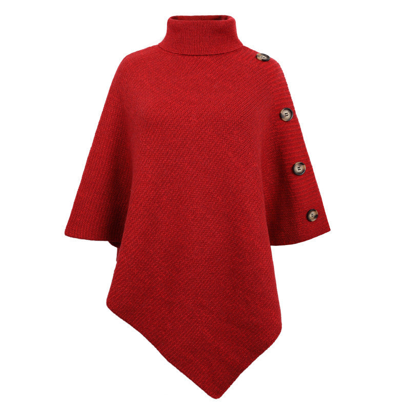 Solid Color Turtle Neck Shawl One Size Red