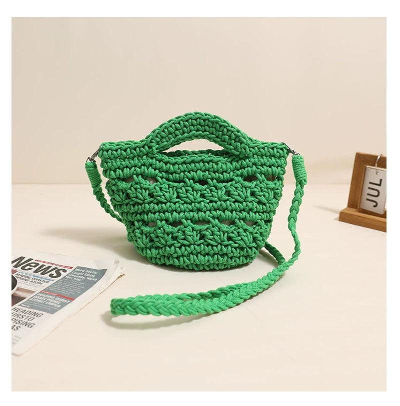 Crossbody Rope Cotton Thread Woven Bag Crochet One Size Colorful Crossbody Cotton Thread Green without Lining