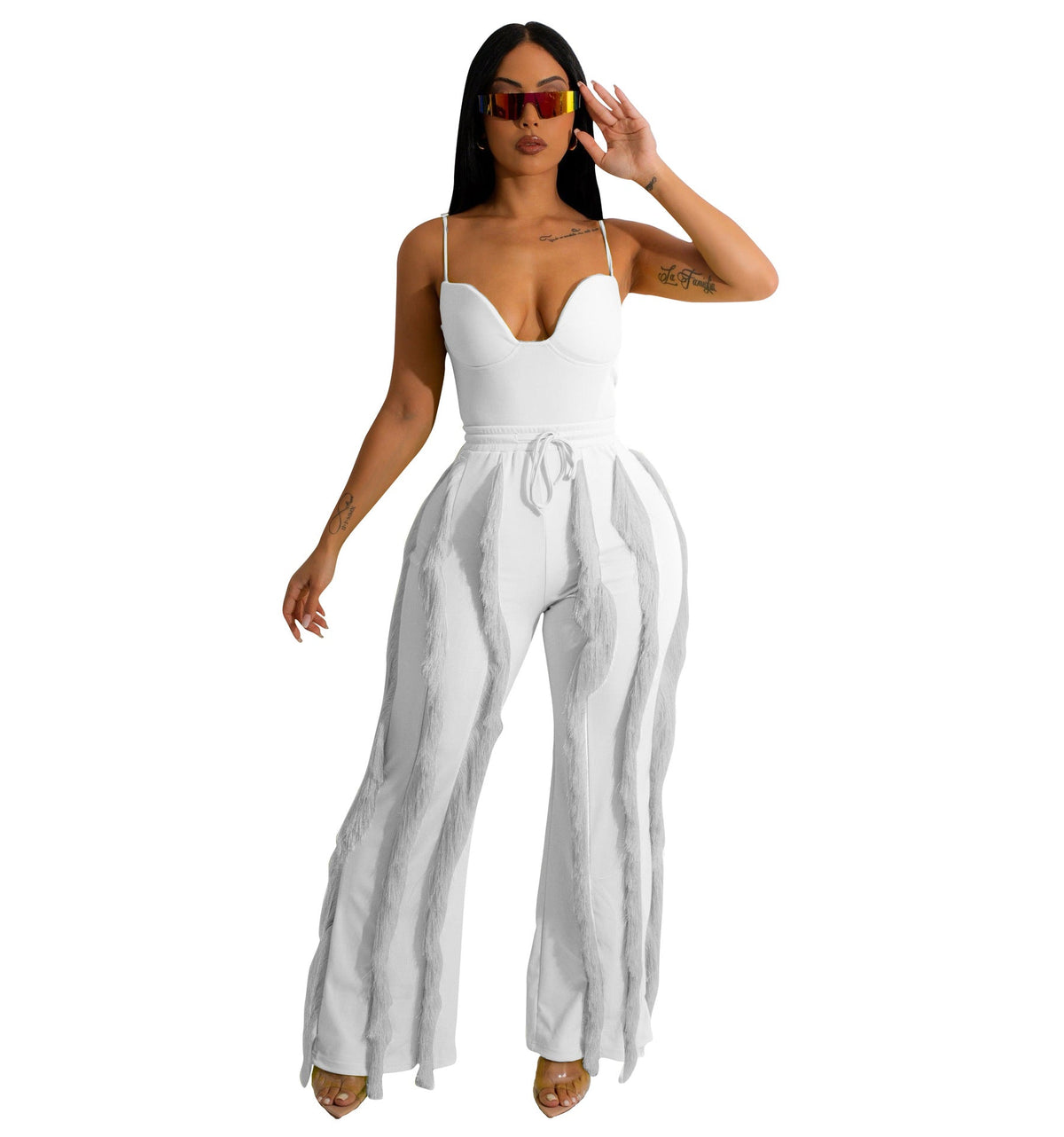 Tassel Lace Sling Jumpsuit White