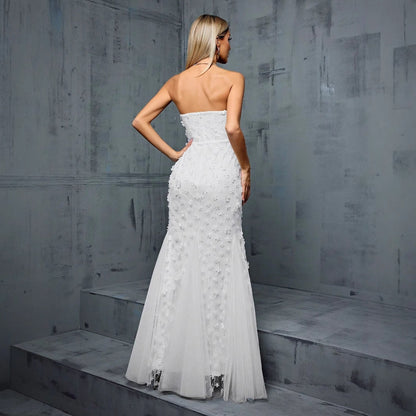 Strapless Evening Dress V neck Gauzy Gown Cocktail Party Weddings