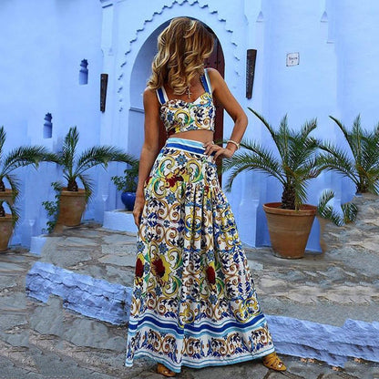 Printed Beach Dress Two Piece Set Multicolor-2